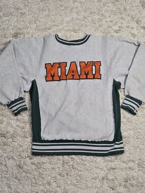 VTG 90s Distressed Miami Reverse Weave Crewneck XL